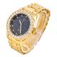 Men's Fashion CZ Techno Pave Gold Plated Black Face Metal Band Iced Out Watches 