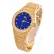 Men's Hip Hop Bling Gold Plated Iced Nugget Stone Metal Band Watches-Blue