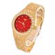 Men's Hip Hop Bling Gold Plated Iced Nugget Stone Metal Band Watches-Red