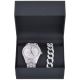 Men's Hip Hop Fully Iced Out Silver Plated Watch Cuban Bracelet SET 