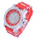 Men's Fashion Iced Out Silver Tone / Red Silicone Band Techno Pave Heavy Watches